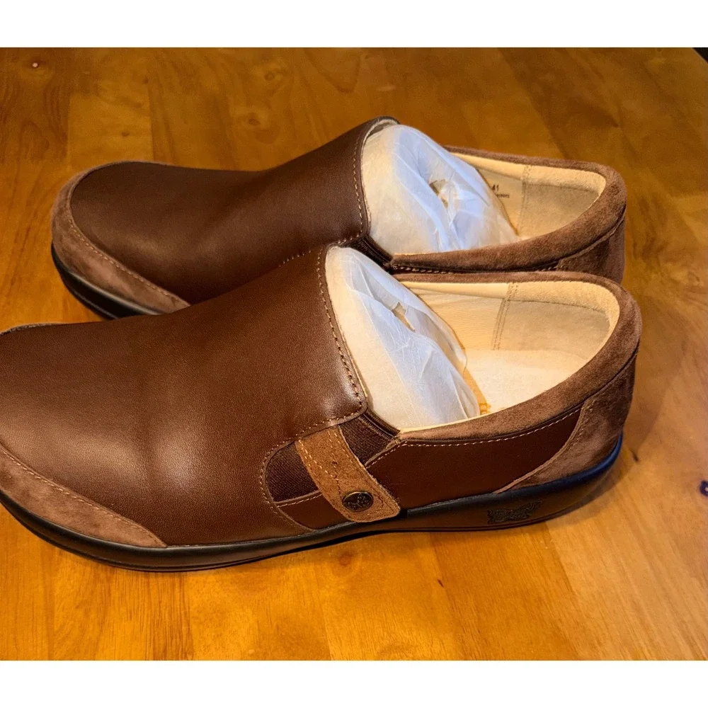 Alegria Women Brown Leather Suede Slip On Loafers Shoes PAI-612 Size 41